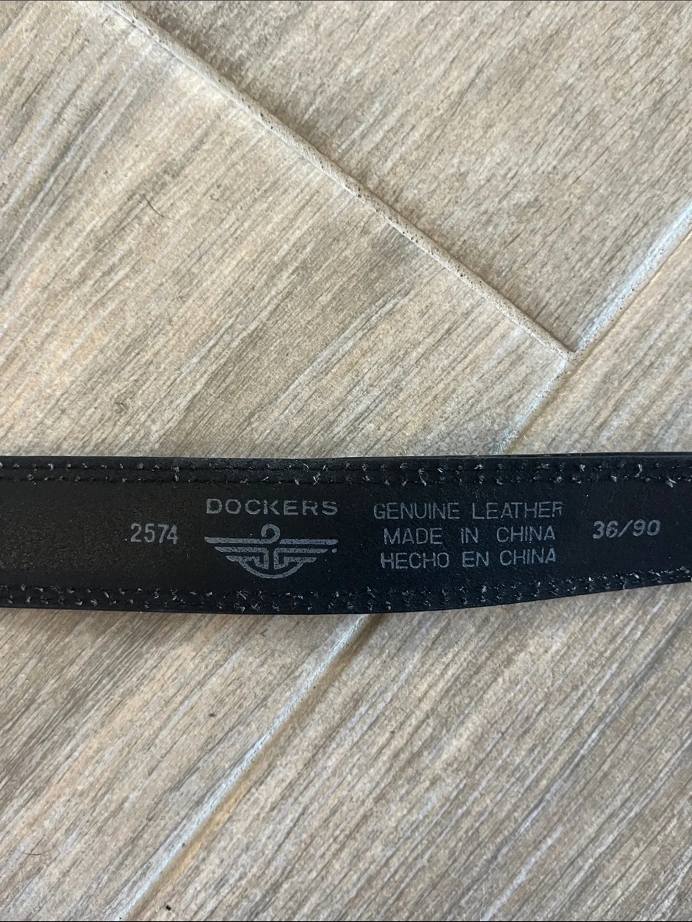 Dockers Men's Black Leather Belt with Distressed Silver Buckle